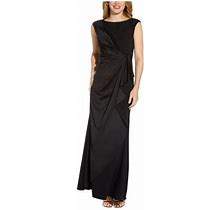 Adrianna Papell Womens Black Zippered Gathered Draped Lined Sleeveless Boat Neck Maxi Cocktail Gown Dress 4