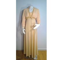 Vintage Prom Dress 1970'S Peach Gown With Bolero Jacket Vintage Bridesmaid Cflcheted Lace Trim Spaghetti Straps Long Sleeve Jacket