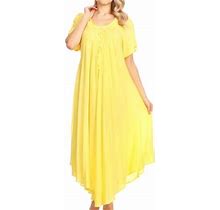 Sakkas Lilia Embroidered Lace Up Bodice Relaxed Fit Maxi Sun Dress - Yellow - One Size Regular