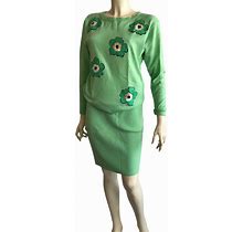 Escada Womens Green Embroidered Long Sleeve 2 Piece Sweater Dress Size 36