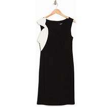SLNY Contrast Bow Sleeveless Short Sheath Dress Black/ Ivory