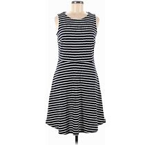 Talbots Casual Dress - Fit & Flare Boatneck Sleeveless: Black Stripes Dresses - Women's Size Medium Petite
