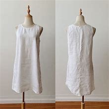 Garnet Hill Dresses | Garnet Hill 100% Linen Sleeveless White Shift Dress Womens 8 | Color: White | Size: 8