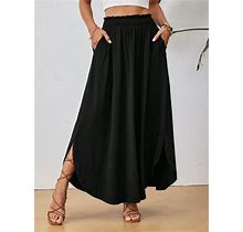 Women's Elastic Waist A-Line Skirt With Pockets,Tall L