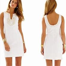 Lilly Pulitzer Dresses | Lilly Pulitzer White Beaded Sheath Tank Dress | Color: Gold/White | Size: 2