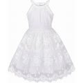 Girls Dress Off White Embroidered Flower Halter Dress Wedding Party 8 Years