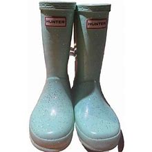 Hunter Youth Sz 10 Teal Glitter Waterproof Rain Boots