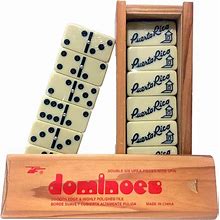 Puerto Rico Double Six (Doble SEIS) Classic Ivory Domino Tiles Set With Garita, 28 Pieces In Wooden Box And Game's Instructions