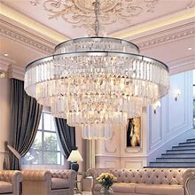 Gmlixin Crystal Chandelier Chrome Modern Luxury Pendant 7-Tier 31" Ceiling Lights Fixture For Dining Room, Living Room, Foyer