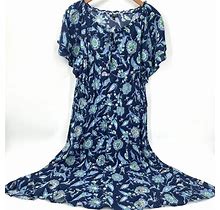 Talbots Women's Dress Size 18 Blue Floral Sweet Garden Popover Midi Short Sleeve