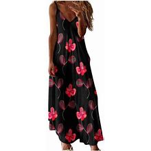 Summer Savings Clearance 2024! Tagold Womens Summer Dresses,Women Fashion Sling Mid-Waist V-Neck Sleeveless Stripe Printing Slim Beach Long Dress