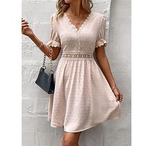 Ladies' Solid Color Lace Spliced Dress,L