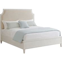 Tommy Bahama Furniture: Coastal White Mahogany Beige Performance Upholstered Bed - King | Kathy Kuo Home