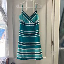 Ann Taylor Dresses | Ann Taylor Size 0 Striped Sun Dress Spaghetti Straps White & Teal | Color: Green/White | Size: 0
