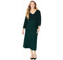 Catherines Women's Plus Size Fit N Flare Sweater Dress - 2X, Emerald Green Stripes