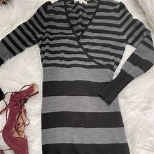 Loft Dresses | Ann Taylor Loft Wrap Gray Black Striped Sweater | Color: Black/Gray | Size: Sp