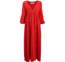Another Tomorrow Pleated Empire Midi Dress - Red