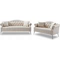 2 Piece Button Tufted Loveseat And Sofa Set, Button Tufted Velvet Living Room Sofa Couch Set With Metal Legs And Throw Pillows