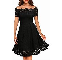 Littlepig Womens Vintage Floral Lace Formal Dresses For Any Plus Size Women Boat Neck Swing Cocktail Dress, Black3, X-Large