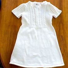 Gap Dresses | Gap Xs Size 4-5 Girl Dress White Cable Gauge Knit Short Sleeve | Color: White | Size: Xsg