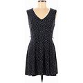 Tommy Hilfiger Cocktail Dress - A-Line V Neck Sleeveless: Black Polka Dots Dresses - Women's Size 8