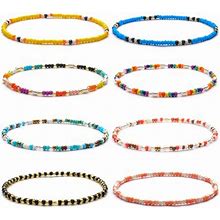 Xijin 8Pcs Elastic Beaded Anklets For Women Boho Mutilcolor Beads Ankle Bracelets Set