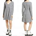 Bp. Women's Cotton Tiered Long Sleeve V- Neck Heather Grey Mini Dress
