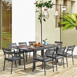 Outdoor 9-Piece Aluminum Dining Set Stackable Chairs And Extendable Table - Dark Grey