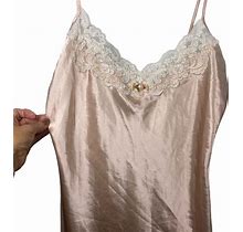 Vintage California Dynasty Negligee Pink Lace Pearls Satin Mini Dress Straps M