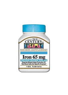 Iron 65 Mg ( Ferrous Sulfate ) 100 Tablets, 21st Century Health Care