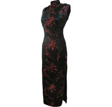 7Fairy Women's Bodycon Black/Red Keyhole Long Chinese Dress Cheongsam