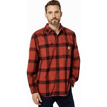 Carhartt Men's Loose Fit Plaid Heavyweight Long Sleeve Button-Down Flannel Shirt Red 2X