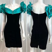 Vintage Dresses | Vtg 80S Velvet Rhinestone Sweetheart Pencil Dress | Color: Black/Blue | Size: Xs