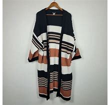 Venus Sweaters | Venus Large Chunky Knit Sweater Open Front Color Block Cardigan | Color: Black/White | Size: L