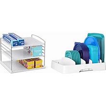 Youcopia Upspace Cabinet Box Organizer, Medium & Storalid Food Container Lid Organizer, Large, Adjustable Plastic Lid Storage For Kitchen Cabinets