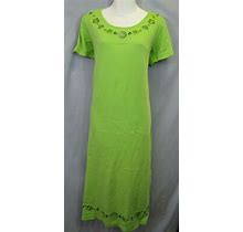 Go Softly Patio Womens M Shift Tee Shirt Dress Green Knit Beaded