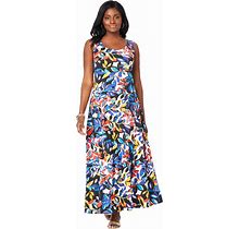 Plus Size Women's Stretch Cotton Tank Maxi Dress By Jessica London In Multi Graphic Leaves (Size 12)