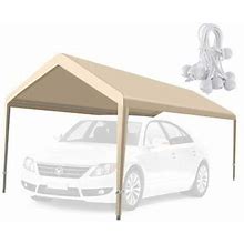 10' X 20' Canopy 800D Oxford Cloth Carport With 12 Pcs Ball Bungees Beige