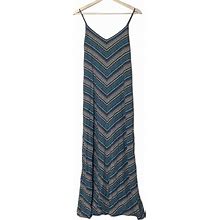 Gap Factory Dresses | Gap Womens Dotted Chevron Striped V-Neck Colorful Maxi Dress Size M Pockets | Color: Blue/Yellow | Size: M