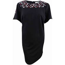 Calvin Klein Dresses | Calvin Klein Women's Petite Floral-Embroidered Dress 4P, Black | Color: Black | Size: 4P