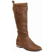 Journee Collection Womens Lelanni Wide Calf Stacked Heel Riding Boots | Brown | Regular 6 1/2 | Boots Riding Boots | Comfort