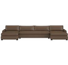 Ghent Square Arm Upholstered 3-Piece U-Shape Sofa With Wide Chaise, Standard, Italian Distressed Leather, Toffee, Ebony | Williams Sonoma