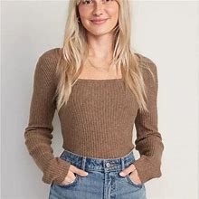 Old Navy Brown Heather Fitted Square-Neck Rib-Knit Sweater Size 3X
