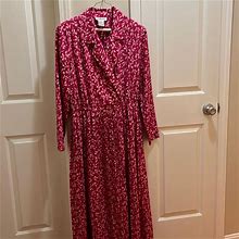 Talbots Dresses | Vintage 80S Dress Talbots Sz 14 Fit Flare Long Sleeve Elastic Waist Ex | Color: Pink/White | Size: 14
