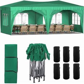 10 X 20 Pop Up Canopy Tent With 6 Sidewalls, Portable Party Canopy With 6 Weight Bag - Green