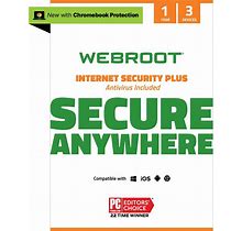 Webroot Internet Security Plus With Antivirus Protection | 3 Device | 1 Year Subscription | PC/Mac