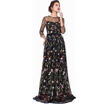 Honeydress Women's Embroidered Long Sleeve Maxi Dress