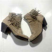 Sam Edelman Shoes | Sam Edelman Leather Suede Fringe Ankle Zip Side Womans Ankle Boots Size 10 | Color: Cream/Tan | Size: 10