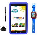 Linsay 7" Kids Tablet & Smart Watch 64Gb Android 13 Wifi , Camera, Apps, Games, With Blue Kid Defender Case, Pop Holder, Pen Stylus And Kids Blue Watc