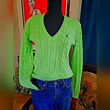 Polo By Ralph Lauren Sweaters | 90'S Vintage Women's Ralph Lauren Polo Lime Green Cable Knit Sweater Sz Lg | Color: Green | Size: 8